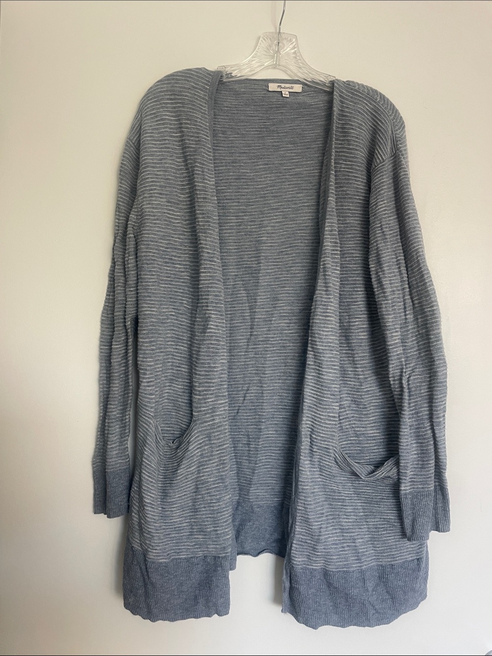 Madewell Long Striped Open-Front Cardigan - Blue & White